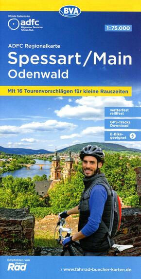 ADFC-Regionalkarte Spessart/Main/Odenwald, 1:75.000, mit Tagestourenvorschlägen, reiß- und wetterfest, E-Bike-geeignet,