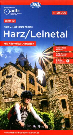 ADFC-Radtourenkarte 12 Harz /Leinetal 1:150.000, reiß- und wetterfest, E-Bike geeignet, GPS-Tracks Download, mit Bett+Bi