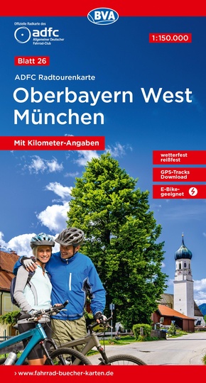 ADFC-Radtourenkarte 26 Oberbayern West München 1:150.000, reiß- und wetterfest, E-Bike geeignet, GPS-Tracks Download, mi