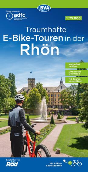 ADFC-Regionalkarte Traumhafte E-Bike-Touren in der Rhön, 1:75.000, mit Tagestourenvorschlägen, reiß- und wetterfest, GPS