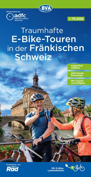 ADFC-Regionalkarte Traumhafte E-Bike-Touren in der Fränkischen Schweiz, 1:75.000, mit Tagestourenvorschlägen, reiß- und wetterfest, GPS-Tracks Download