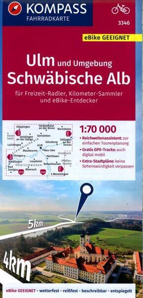 KOMPASS Fahrradkarte 3346 Ulm und Umgebung, Schwäbische Alb 1:70.000