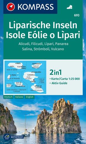 KOMPASS Wanderkarte 693 Liparische Inseln, Isole Eólie o Lìpari, Alicudi, Filicudi, Lìpari, Panarea, Salina, Strómboli,