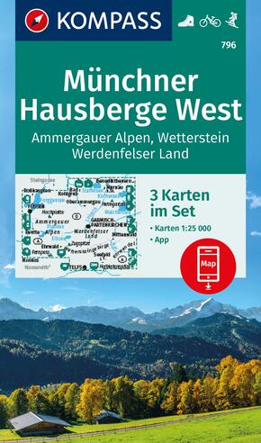 KOMPASS Wanderkarten-Set 796 Münchner Hausberge West, Ammergauer Alpen, Wetterstein, Werdenfelser Land (3 Karten) 1:25.0