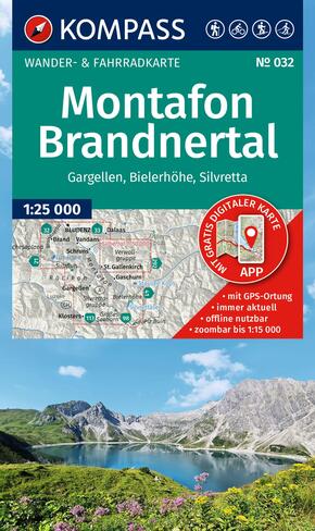 KOMPASS Wanderkarte 032 Montafon, Brandnertal, Gargellen, Bielerhöhe, Silvretta 1:25.000