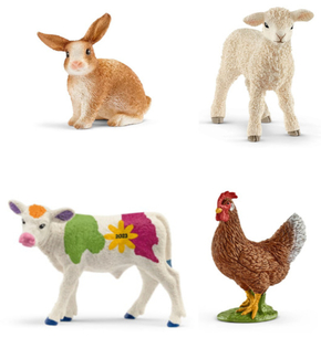 Schleich® Sparpaket - 4 Figuren (Henne, Kalb, Kaninchen, Lamm)