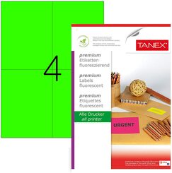 TANEX TW-2204 Fluoreszierende Paket- / Adressetiketten selbstklebend 105 x 148,5 mm 25 Blatt A4 grün