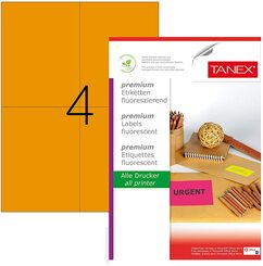 TANEX TW-2204 Fluoreszierende Paket- / Adressetiketten selbstklebend 105 x 148,5 mm 25 Blatt A4 orange
