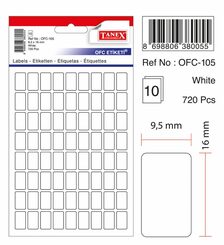 TANEX OFC-105 Vielzweck Etiketten selbstklebend (9.5 x 16 mm) weiß, 720 Etiketten selbstklebend