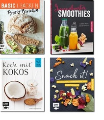 Kochbuch Paket (4 Bücher) - Backen, Snacken, Smoothies, Kokosnuss