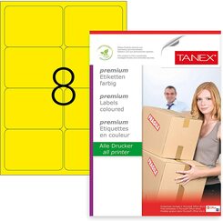 TANEX TW-2008 Fluoreszierende Kennzeichnungsetiketten selbstklebend 99,1 x 67,7 mm 25 Blatt A4 gelb