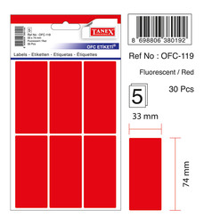 TANEX OFC-119 Vielzweck Etiketten selbstklebend (33 x 74 mm) rot - 30 Stück