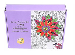 Jumbo Ausmal-Set - DIY-Set mit Grußkarten, Mandala-Ausmalblock, Aufkleber, Lesezeichen, Gelstifte