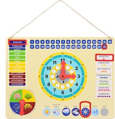 Lernuhr aus Metall - Große farbenfrohe Lerntafel mit Datum, Uhrzeit und Jahreszeiten