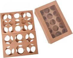 Cupcake Boxen aus Kraftpapier mit Sichtfenster (12 Set)