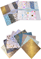 2 Blöcke Designpapier, je 20 Blatt: HOTFOIL, Stars&Dots + Elegance, 25x25cm, schimmerndes Motivpapier mit Goldfolie