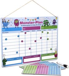 Monster-Plan für Kinder - Belohnungstafel/Wochenplaner, magnetisch mit Monster-Magneten für bis zu 3 Kinder (40 x 30 cm)