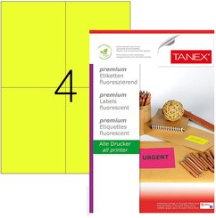 TANEX TW-2204 Fluoreszierende Paketetiketten (105 x 148,5 mm) gelb, 100 St, 25 Bl. DIN A4, bedruckbar, selbstklebend