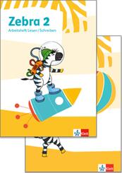 Zebra 2, Arbeitsheft Sprache in Grundschrift, Arbeitsheft Lesen/Schreiben mit digitalen Medien Klasse 2, 2 Bde.