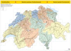 K&uuml;mmerly+Frey Thematische Karte Schweiz Postleitzahlenkarte Poster 1:260.000
