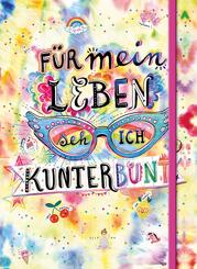 F&uuml;r mein Leben seh ich kunterbunt (Notizbuch No. 2 Emma Flint). DIN A5 punktkariert mit farbiger Einstecktasche, Leseb&auml;ndchen und Verschlussgummi