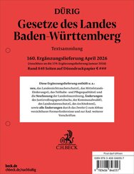 Gesetze des Landes Baden-W&uuml;rttemberg  160. Erg&auml;nzungslieferung