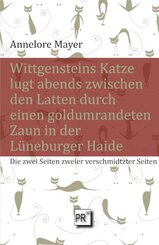 Wittgensteins Katze lugt abends zwischen den Latten durch einen goldumrandeten Zaun in der Lüneburger Haide