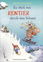 Es d&uuml;st ein Rentier durch den Schnee