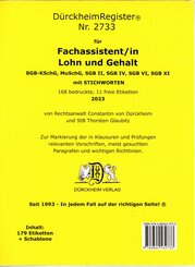 DürckheimRegister® - Fachassistent LOHN U GEHALT(ArbR-SGB) Nr. 2733 (2023)