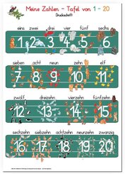 Meine Zahlen-Tafel von 1-20 Druckschrift