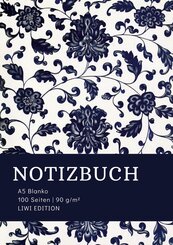 Notizbuch A5 Blanko - 100 Seiten 90g/m&sup2; - Soft Cover floral blau - FSC Papier