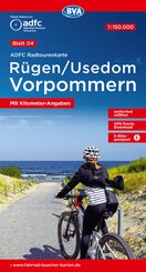 ADFC-Radtourenkarte 4 Rügen/Usedom Vorpommern 1:150.000, reiß- und wetterfest, E-Bike geeignet, GPS-Tracks Download, mit Kilometer-Angaben