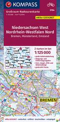 KOMPASS Gro&szlig;raum-Radtourenkarte 3704 Niedersachsen West, Nordrhein-Westfalen Nord, 1:125.000