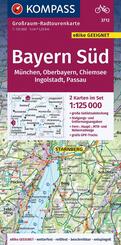 KOMPASS Gro&szlig;raum-Radtourenkarte 3712 Bayern S&uuml;d, Oberbayern, Chiemsee, Ingolstadt, Passau, M&uuml;nchen, 1:125.000
