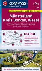 KOMPASS Fahrradkarte 3216 M&uuml;nsterland, Kreis Borken, Wesel mit Knotenpunkten 1:50.000