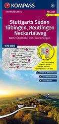 KOMPASS Fahrradkarte 3331 Stuttgarts S&uuml;den, T&uuml;bingen, Reutlingen, Neckartalweg 1:70.000