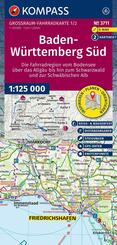 KOMPASS Gro&szlig;raum Fahrradkarte 3711 Baden-W&uuml;rttemberg S&uuml;d, die Fahrradregion vom Bodensee &uuml;ber das Allg&auml;u bis zum Schwarzwald und der Schw&auml;bischen Alb; mit Knotenpunkten 1:125.000